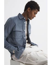 Reiss - Colins - Airforce Blue Corduroy Button-through Overshirt - Lyst