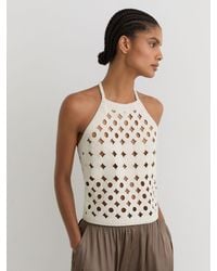 Reiss - Celia - White Cotton Cut-out Knitted Halterneck Top, Xs (us 2) - Lyst