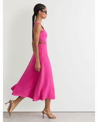 Reiss - Waisted Cut-Out Twill Midi Dress - Lyst