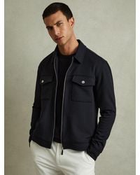 Reiss - Medina - Navy Blue Premium Interlock Zip-through Overshirt, Xl - Lyst