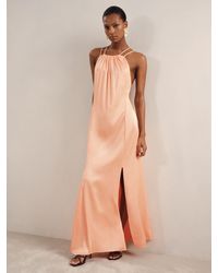 Reiss - Tallie - Peach Petite Satin Halterneck Maxi Dress, Us 10 - Lyst