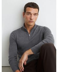 Reiss - Blackhall - Derby Grey Marl Merino Wool Half Zip Jumper - Lyst