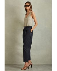 Reiss - Freja - Navy Tapered Belted Trousers, Uk 4 R - Lyst