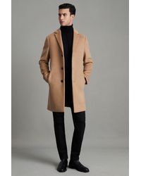 Reiss - Gable - Camel Wool Blend Single Breasted Epsom Overcoat - Lyst