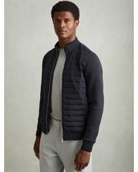 Reiss - Freddie - Navy Hybrid Quilt And Interlock Jersey Zip-through Jacket - Lyst