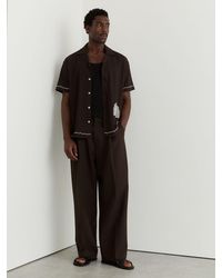 Reiss - Solano - Dark Brown Textured Motif-print Cuban-collar Shirt, Xl - Lyst