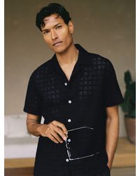 Reiss - Belardo - Navy Cotton-blend Crochet Tile-pattern Shirt, M - Lyst