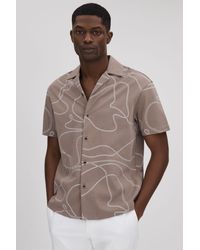 Reiss - Menton - Taupe Cotton Jersey Embroidered Shirt, M - Lyst