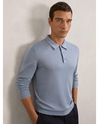 Reiss - Merino Wool Long-Sleeve Polo Shirt - Lyst