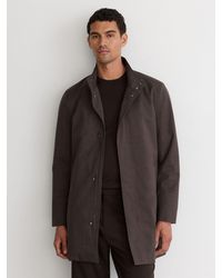 Reiss - Flaye - Dark Brown Hybrid Gilet-insert Funnel-neck Overcoat, L - Lyst