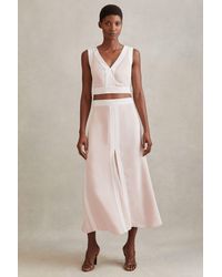 Reiss - Rosalia - Nude/ivory Contrast Trim Co-ord Midi Skirt - Lyst