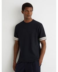 Reiss - Aries - Navy Textured Tape-cuff Modern-fit T-shirt, Xs - Lyst