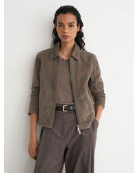 Reiss - Petite Suede Zip-Through Moto Jacket - Lyst