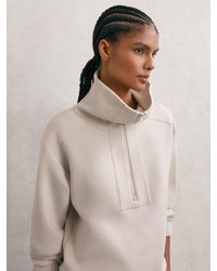 Reiss - Laney - Stone Neutral Premium Interlock Half-zip Sweatshirt, S (us 4-6) - Lyst