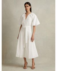 Reiss - Puff Sleeve Midi Dress - Lyst