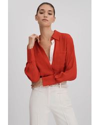 Reiss - Rose - Red Contrast Trim Button-through Shirt, Us 8 - Lyst