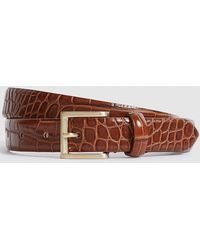 Reiss - Molly - Caramel Molly Leather Croc Embossed Belt, Uk X-small - Lyst