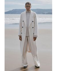 Reiss - Arla - Cream Petite Relaxed Wool Blend Blindseam Belted Coat, Us 4 - Lyst