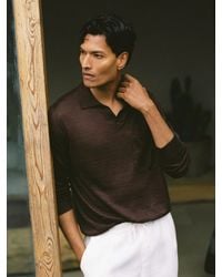 Reiss - Oaklands - Chocolate Brown Linen Open-collar Regular-fit Polo Shirt, S - Lyst