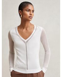 Reiss - Sheer-Detail V-Neck Top - Lyst