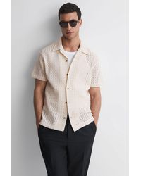 Reiss - Scorpios - Ecru Crochet Cuban Collar Button Through T-shirt - Lyst
