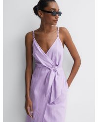 Reiss - Esme - Lilac Linen Side Tie Midi Dress, Us 8 - Lyst