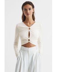 Reiss - Hannah - Cream Ring Front Crop Top, L - Lyst
