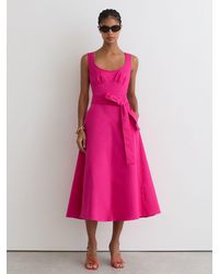 Reiss - Irina Belted-Waist Stretch-Cotton Midi Dress - Lyst