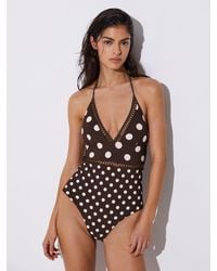 Reiss - Ray Polka-Dot Halterneck Swimsuit - Lyst