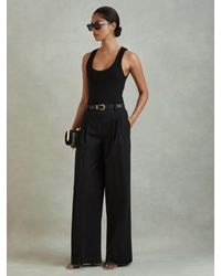 Reiss - Cotton Blend Wide Leg Trousers - Lyst