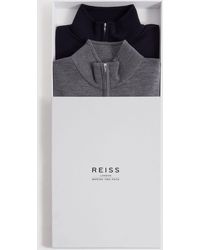 Reiss - 2 - Navy/mid Grey Blackhall 2 Pack Two Pack Of Merino Wool Zip-neck Jumpers, S - Lyst