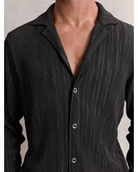 Reiss - Plissé Cuban-Collar Long-Sleeve Shirt - Lyst
