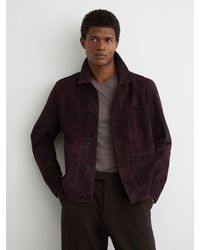 Reiss - Wilstead - Red Suede Button-through Trucker Jacket, Xs - Lyst