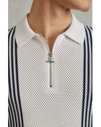 Reiss - Berlin - Blue/white Open-stitch Half-zip Polo Shirt, Xl - Lyst