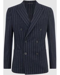 Reiss - Patch - Navy Slim Fit Wool Double Breasted Pinstripe Blazer - Lyst