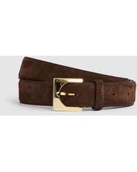 Reiss - Belinda Chocolate Suede Square-Buckle Belt - Lyst