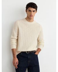 Reiss - Leyton - Ivory White Wool Twisted-cable Crew-neck Jumper, M - Lyst