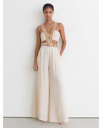 Reiss - Woven-Trim Cut-Out Wide Leg Jumpsuit - Lyst