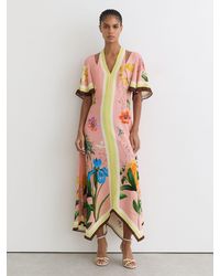 Reiss - Flossy - Pink Floral-print Cut-out Midi Dress, Us 4 - Lyst