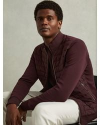 Reiss - Freddie - Bordeaux Hybrid Interlock Jersey Quilted Shell Jacket, L - Lyst