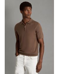Reiss - Maxwell - Pecan Brown Merino Wool Half-zip Polo Shirt, L - Lyst