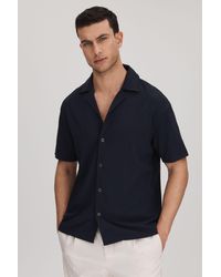 Reiss - Hunt - Navy Textured Cuban Collar Shirt - Lyst