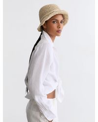 Reiss - Eva - Natural Crochet Raffia-effect Bucket Hat, S-m (us 4-10) - Lyst