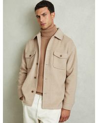 Reiss - Wool Blend Herringbone Twill Overshirt - Lyst