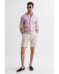 Reiss - Ruban - Soft Pink Herringbone Stripe Ruban Slim Fit Linen Shirt - Lyst