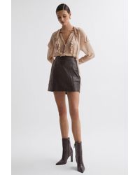 Reiss - Edie - Chocolate Leather High Rise Mini Skirt - Lyst