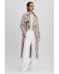 Reiss - Etta - Mink Neutral Petite Double Breasted Belted Trench Coat - Lyst
