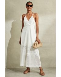 Reiss - Tate - White Cotton Broderie Maxi Dress - Lyst