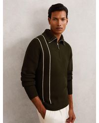 Reiss - Rib-Knit Stitch-Detail Half-Zip Jumper With Wool - Lyst