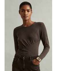 Reiss - Ana - Chocolate Marled Asymmetric Ruched Top, Xs - Lyst